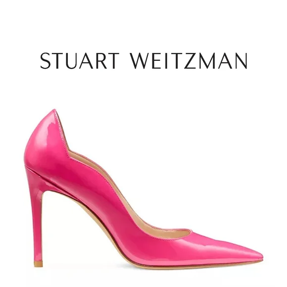 Stuart Weitzman Stuart 100 Scallop Pump Magenta Size 7.5 B Stiletto Patent - Picture 2 of 7